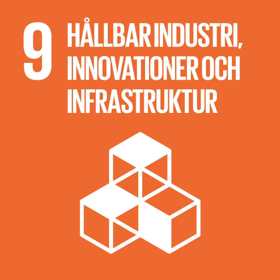 Det 9:e globala målet Hållbar industri, innovationer och infrastruktur på orange bakgrund
