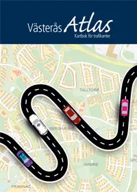 Framsidesbild på kartan Västerås Atlas med texten Västerås Atlas kartbok för trafikanter.