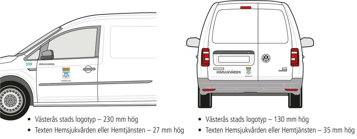 Exempel på hur en bil kan profileras med Västerås stads logotyp