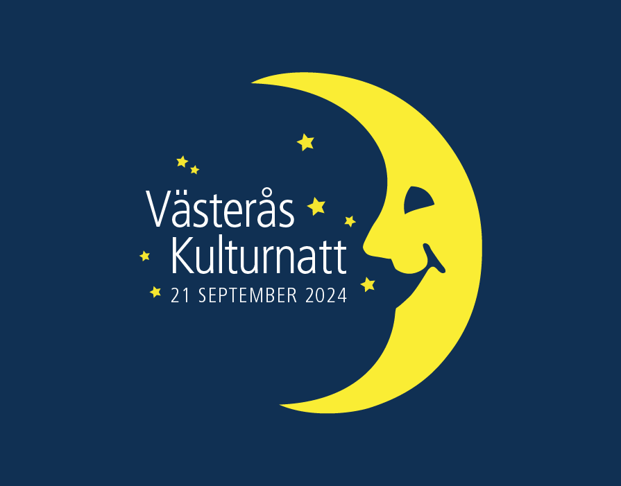 En gul måne på mörkblå bakgrund och texten Västerås Kulturnatt 21 september 2024.